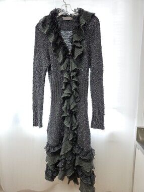 Pretty Angel Long Ruffled Open Cardigan - Dark Gray Flouncy Size L